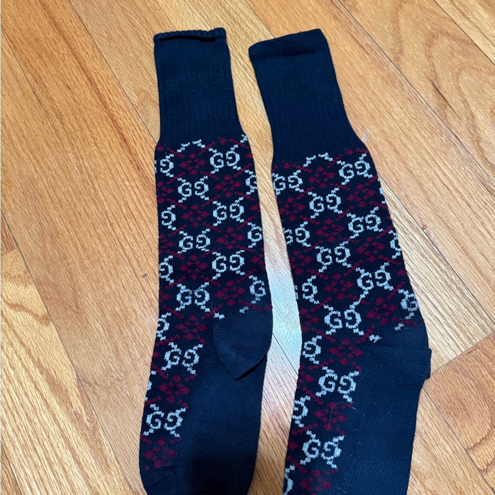 Gucci Black and Red Casual Socks with Unique Pattern